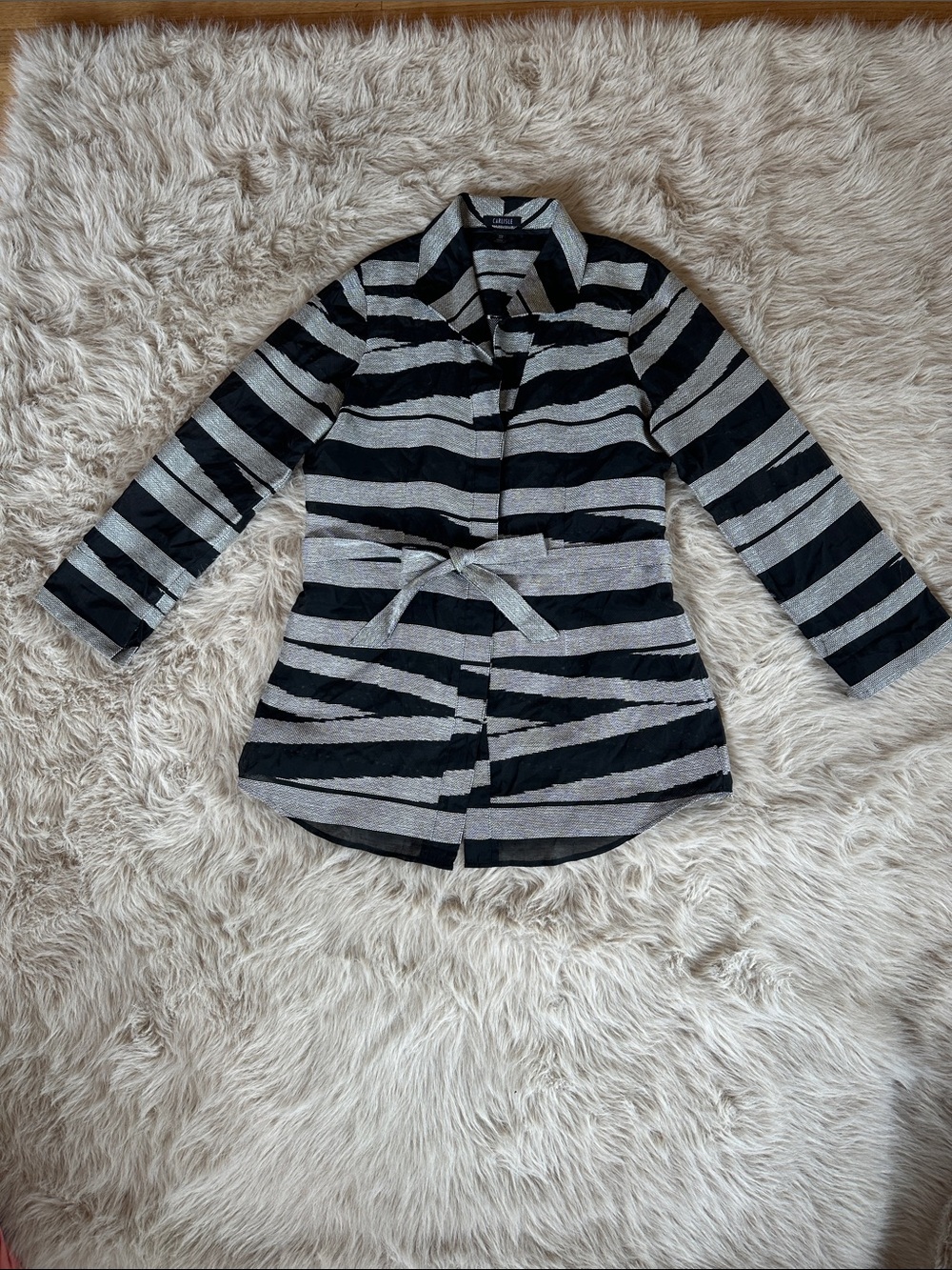 Striped Belted Jacket Blouse - Black & Metallic